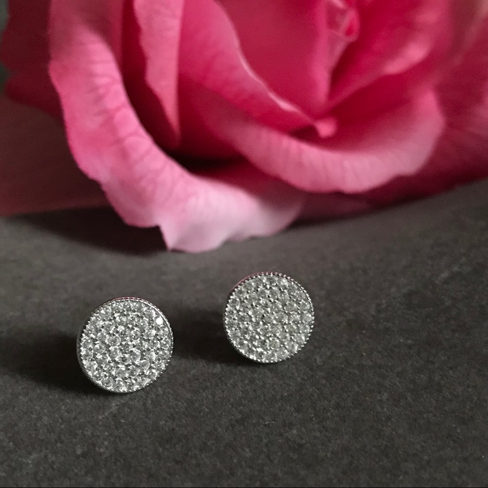 925 Round Pave Sterling Silver Earrings w/CZs
